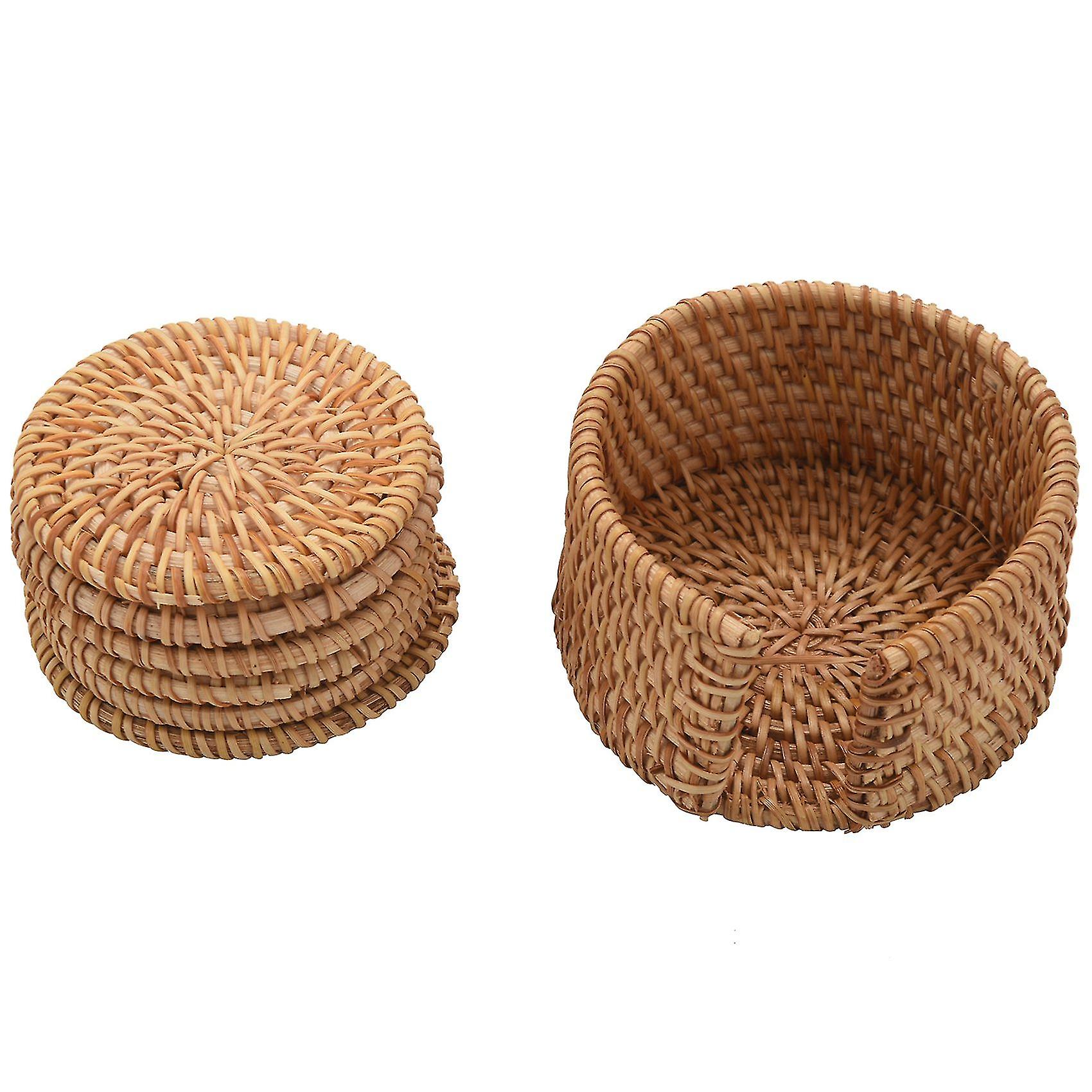 6pcs/ Drink Coasters Set For Kungfu Tea Accessories Round Tableware Placemat Dish Mat Rattan Weave