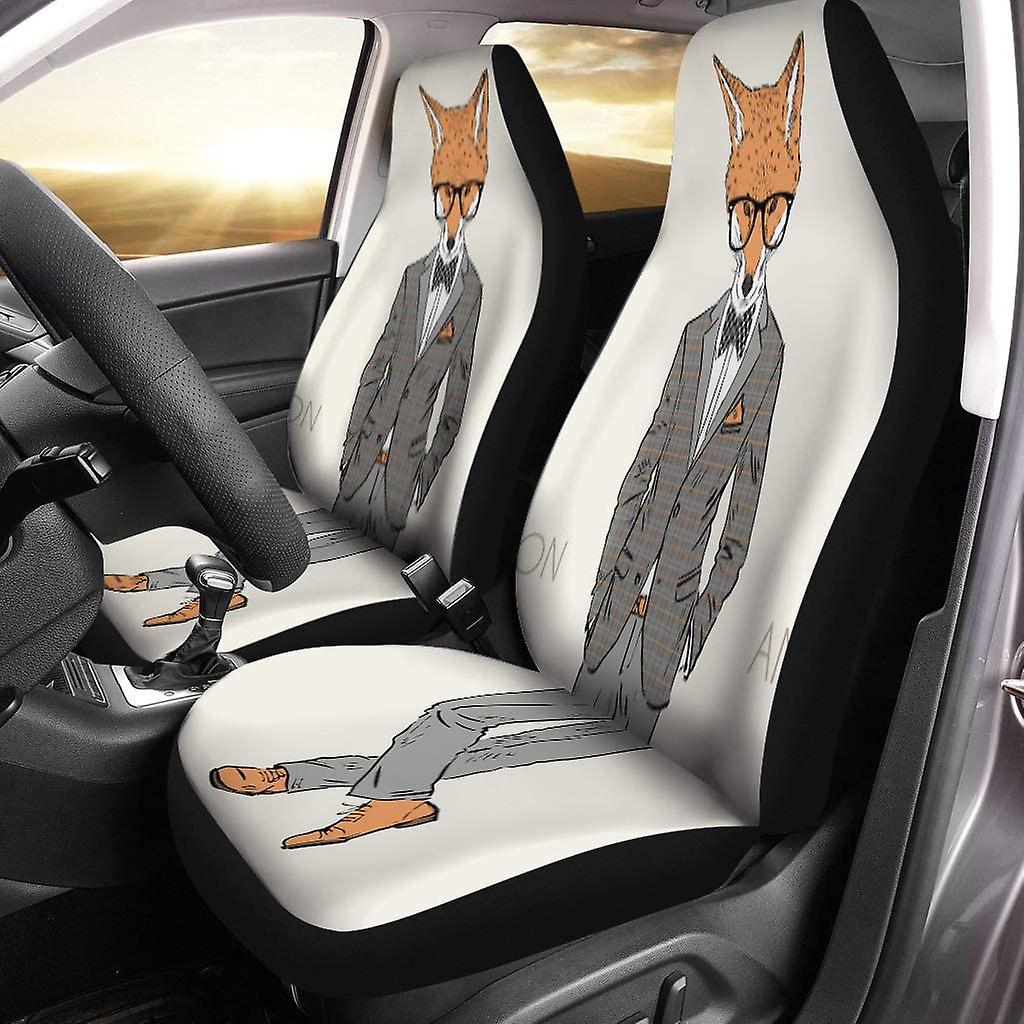 Set Of 2 Car Seat Covers Hipster Fox Man Dressed Up In Tweed Suit Universal Auto Front Seats Protector Fits For Car，suv Sedan，truck