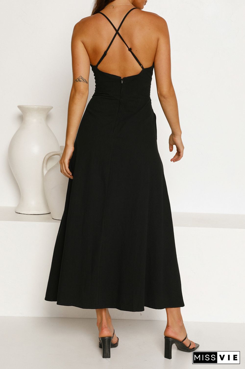 Cut Out Backless V Neck Maxi Dress