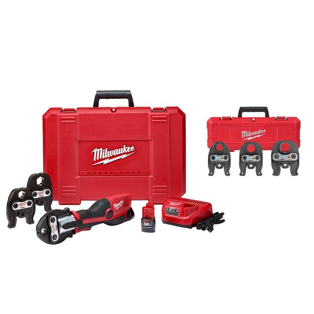 MW M12 12-Volt Lithium-Ion Force Logic Cordless Press Tool Kit with 12 in. to 1 in. Iron Pipe Jaws (6-Jaws Included) 2473-22-49-16-2496