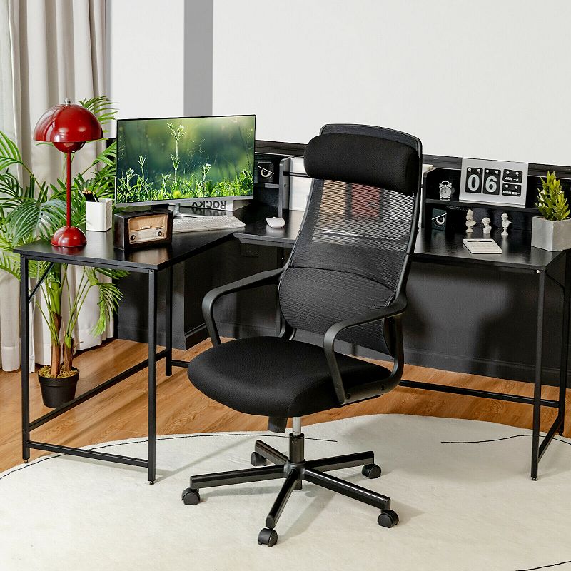 Adjustable Mesh Office Chair with Heating Support Headrest