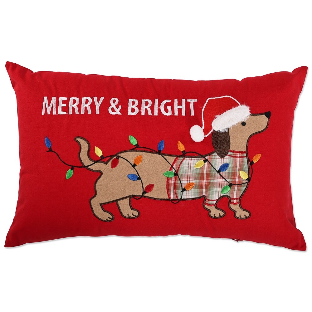 Pillow Perfect Indoor Christmas Merry and Bright Dachshund Rectangular Throw Pillow  11.5 X 18.5