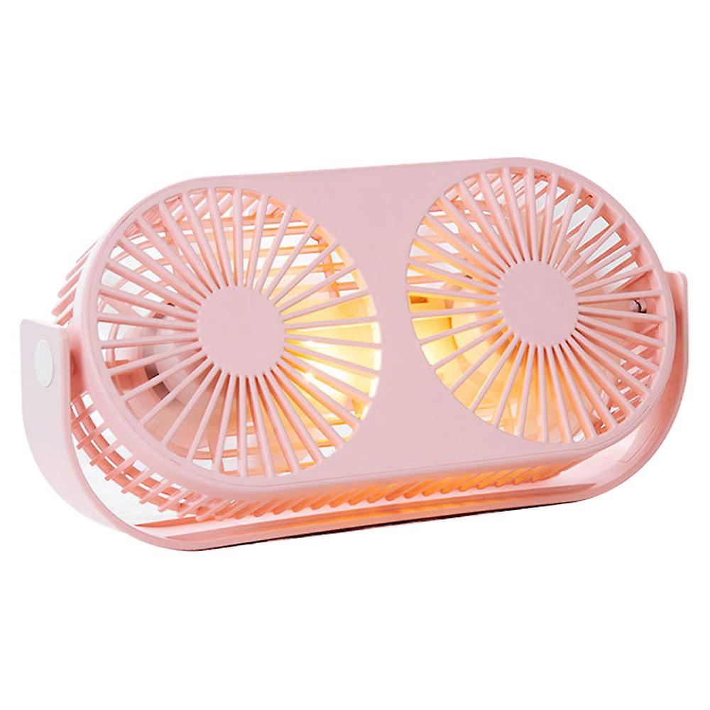 2000mah Battery With Night Light Double Head Desktop Fan-pinkhousehold Products