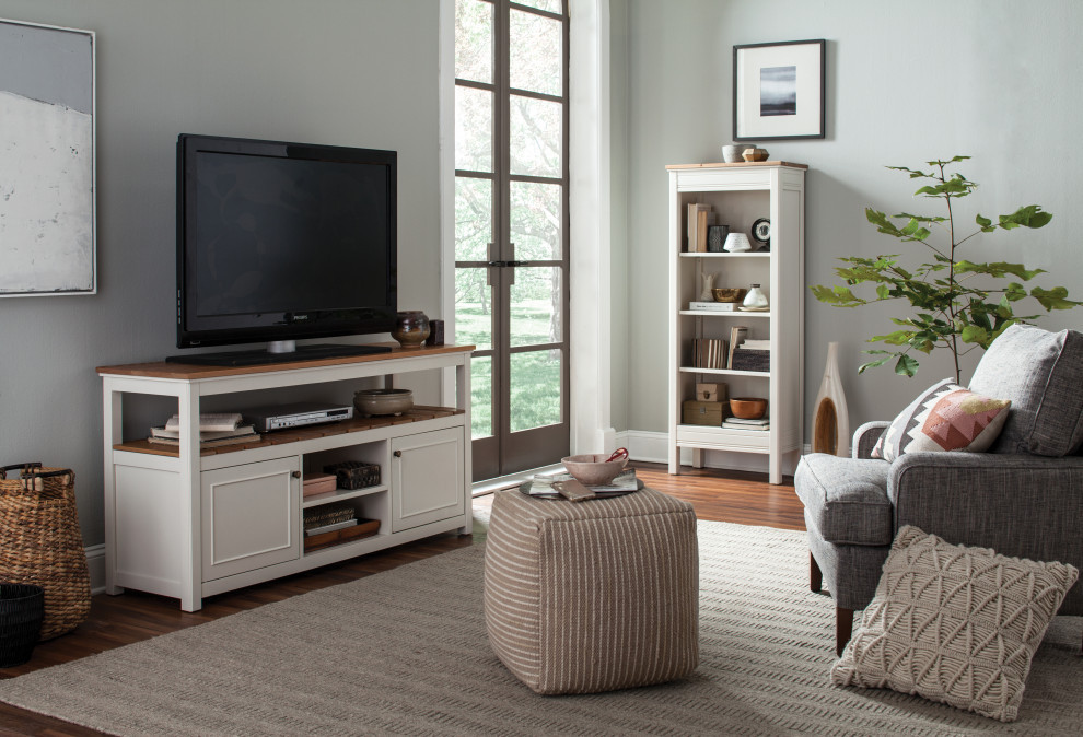 Savannah TV Cabinet  Ivory  Natural Wood Top   Transitional   Entertainment Centers And Tv Stands   by Bolton Furniture  Inc.  Houzz