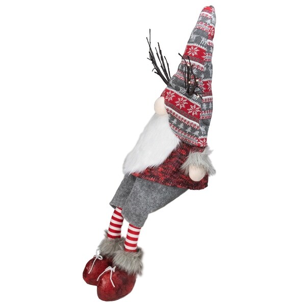 30 Gray and Red Christmas Gnome with LED Antlers and Dangling Legs