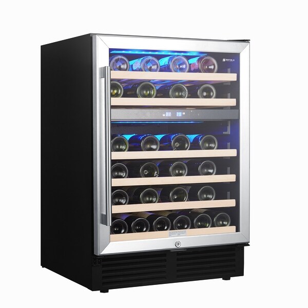 24 inch Wine Cooler Cabinet Beverage Fridge， 46 Bottles Small Wine Cellar Soda Beer Counter Top Bar with Quiet Glass Door