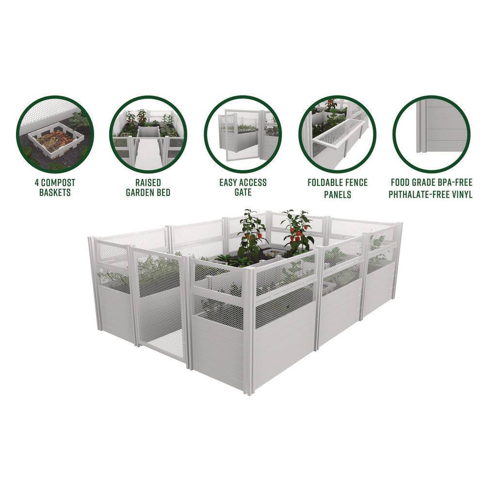 VITA Classic 12 ft. x 8 ft. x 4 ft. White Vinyl Keyhole Composting Garden with Enclosure VT17125