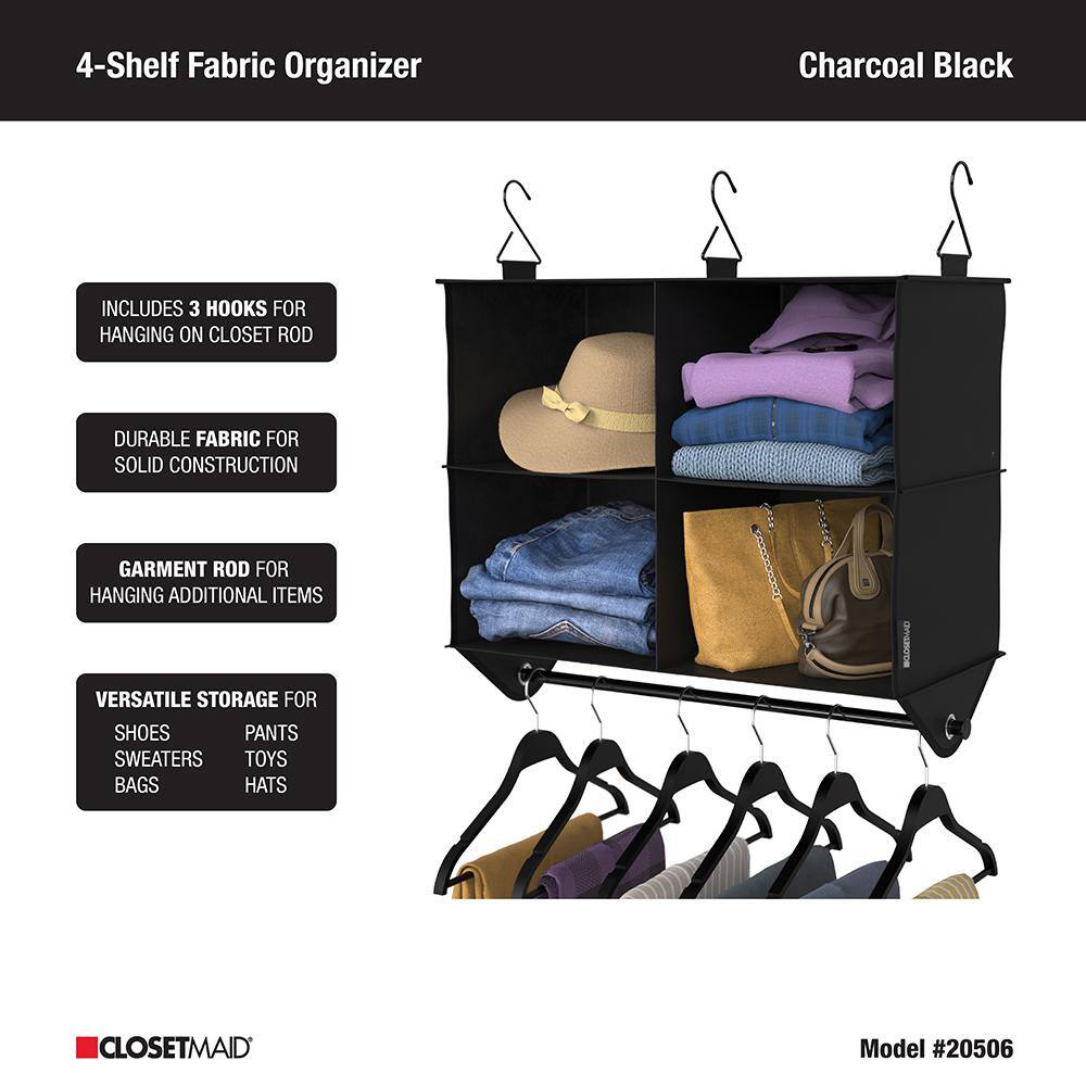 ClosetMaid 26.10 in. H Charcoal Black Fabric Hanging Closet Organizer with 4 Shelves 2050600