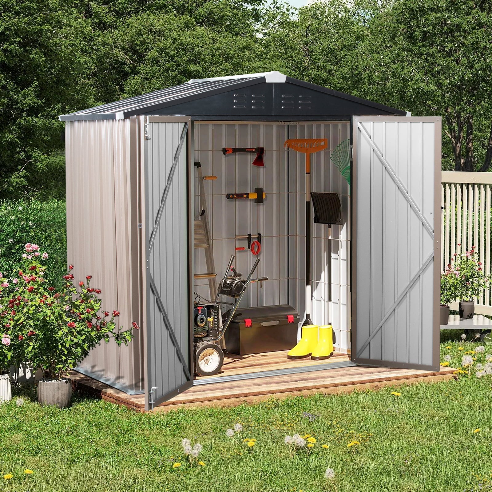 Polar Aurora 6'x 4' Outdoor Metal Storage Shed with Double Lockable Door