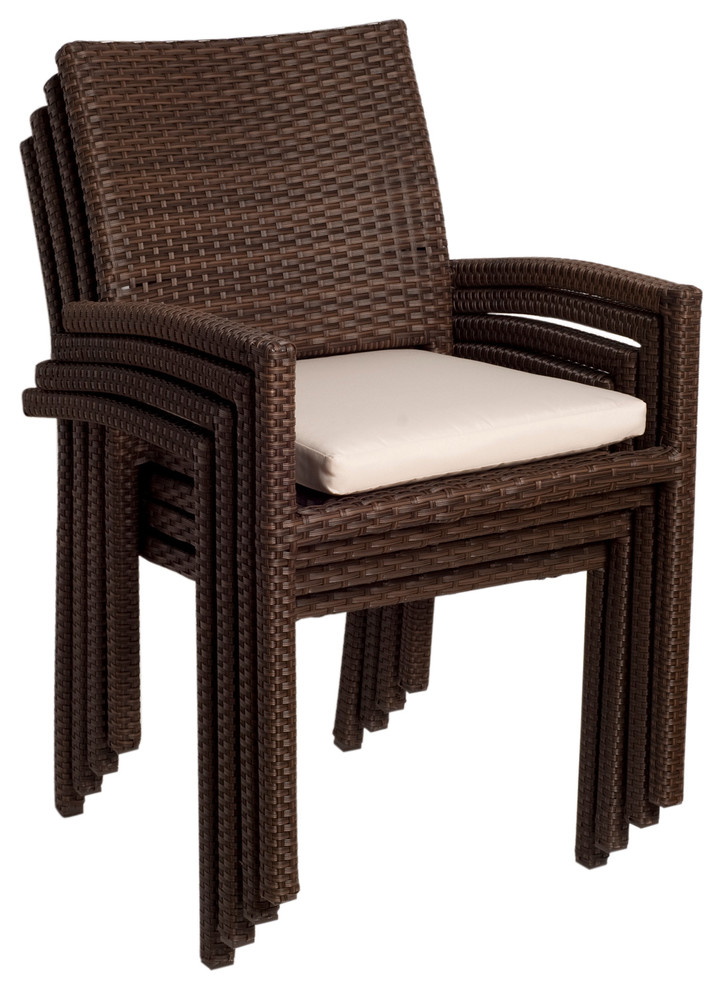 Liberty 4 Piece Patio Armchair Set  High Quality Wicker  Ideal for Outdoors   Tropical   Outdoor Dining Chairs   by Amazonia  Houzz