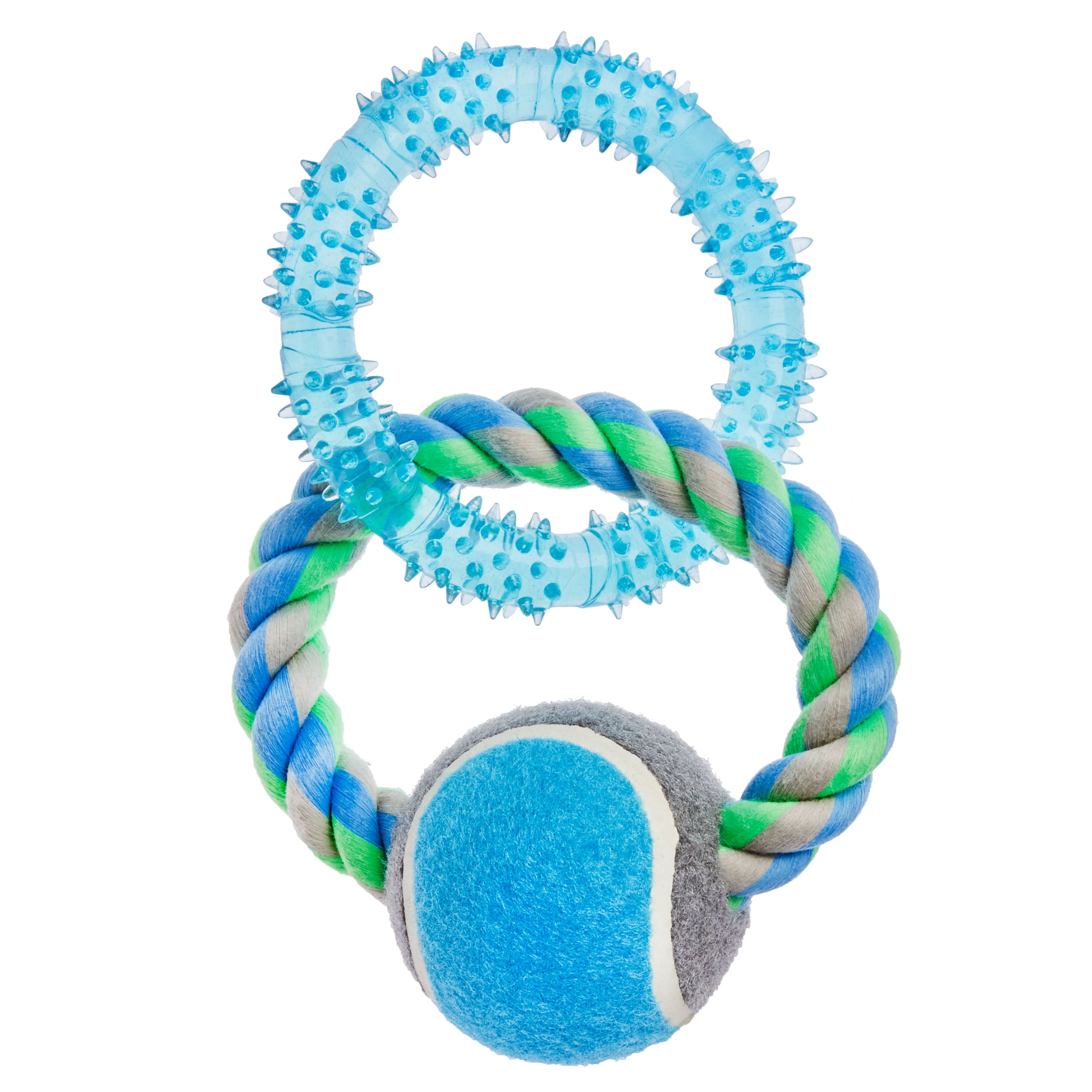 Vibrant Life Chomp and Tug Buddy TPR and Rope Ring Interactive Dog Chew Toy， Small