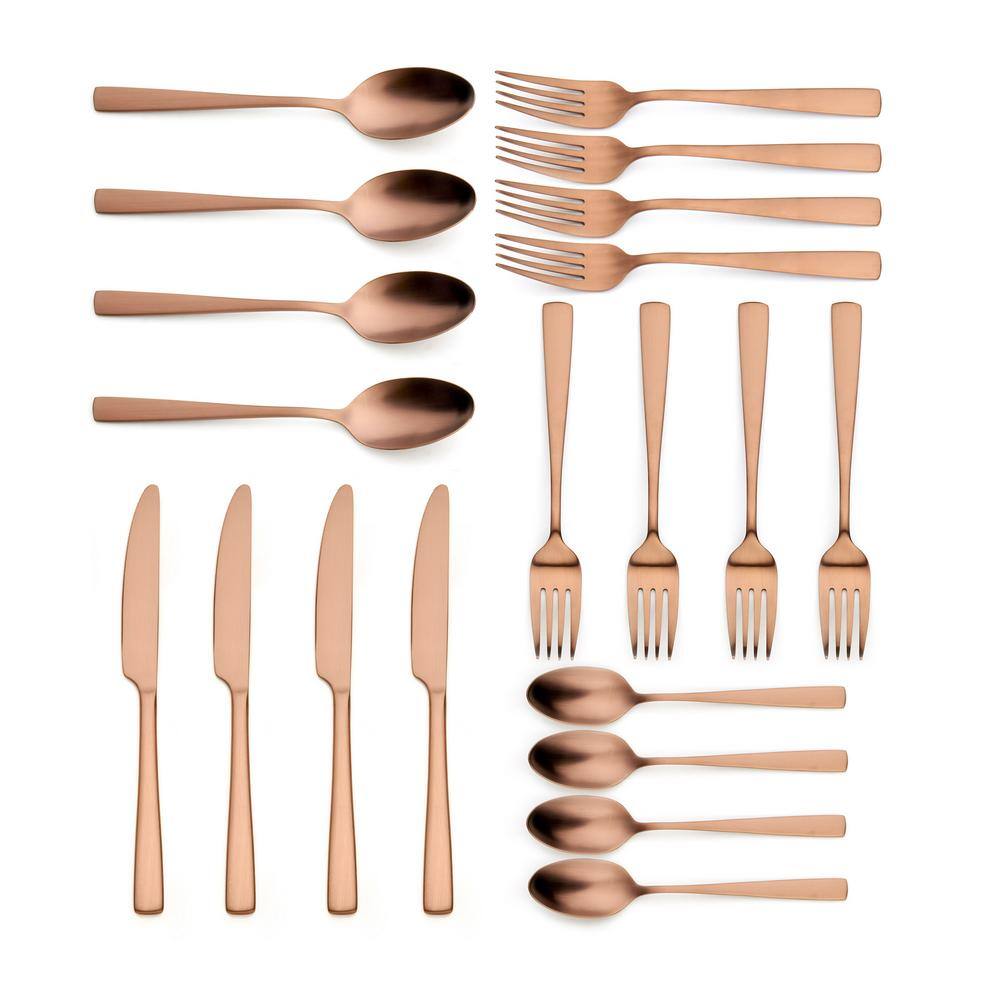 ORNATIVE Rena 20 Piece Matte Copper 180 Stainless Steel Flatware Set Service for 4 09620COR1