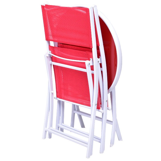 Costway 3 Pcs Folding Bistro Table Chairs Set Garden Backyard Patio Furniture Red