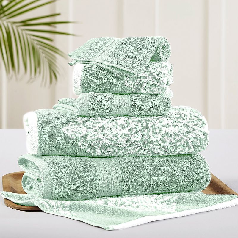 6-piece  Damask Reversible Jacquard Bath Towel Set