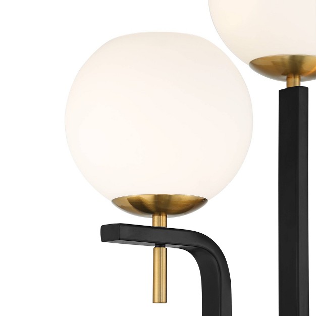 Tall Black Warm Gold Metal 3 Light Frosted White Glass Globe Shade For Living Room Bedroom Office