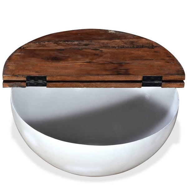 in Round Coffee Table with Storage 2 Pcs Drum Coffee Table Side Table with Bowl-Shaped Steel Base and Solid Wooden Tabletop