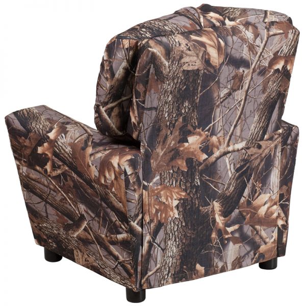 Chandler Contemporary Camouflaged Fabric Kids Recliner with Cup Holder