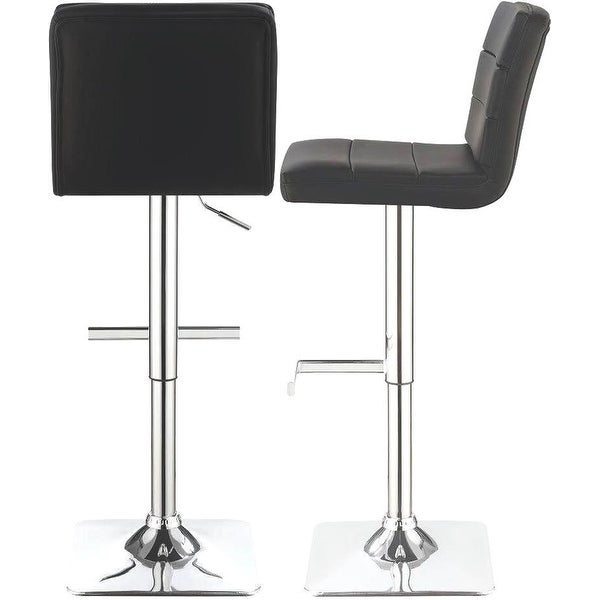 Horizontal Design Black Adjustable Swivel Stools with Square Chrome Pedestal Base (Set of 2)