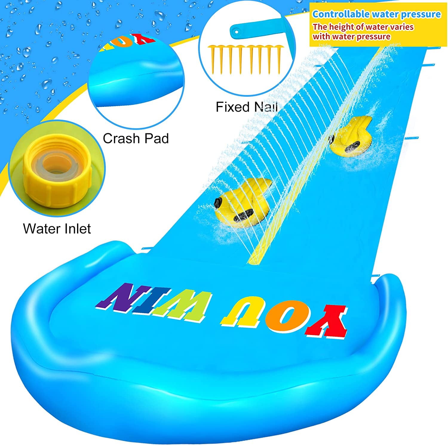 Terra Cool Slip and Slide for Adults and Toddlers,16FT Double Outdoor Water Slide with 2 Surfboards, Splash Sprinkler Slide, Sports Patio Garden Summer Water Slides Play Toys