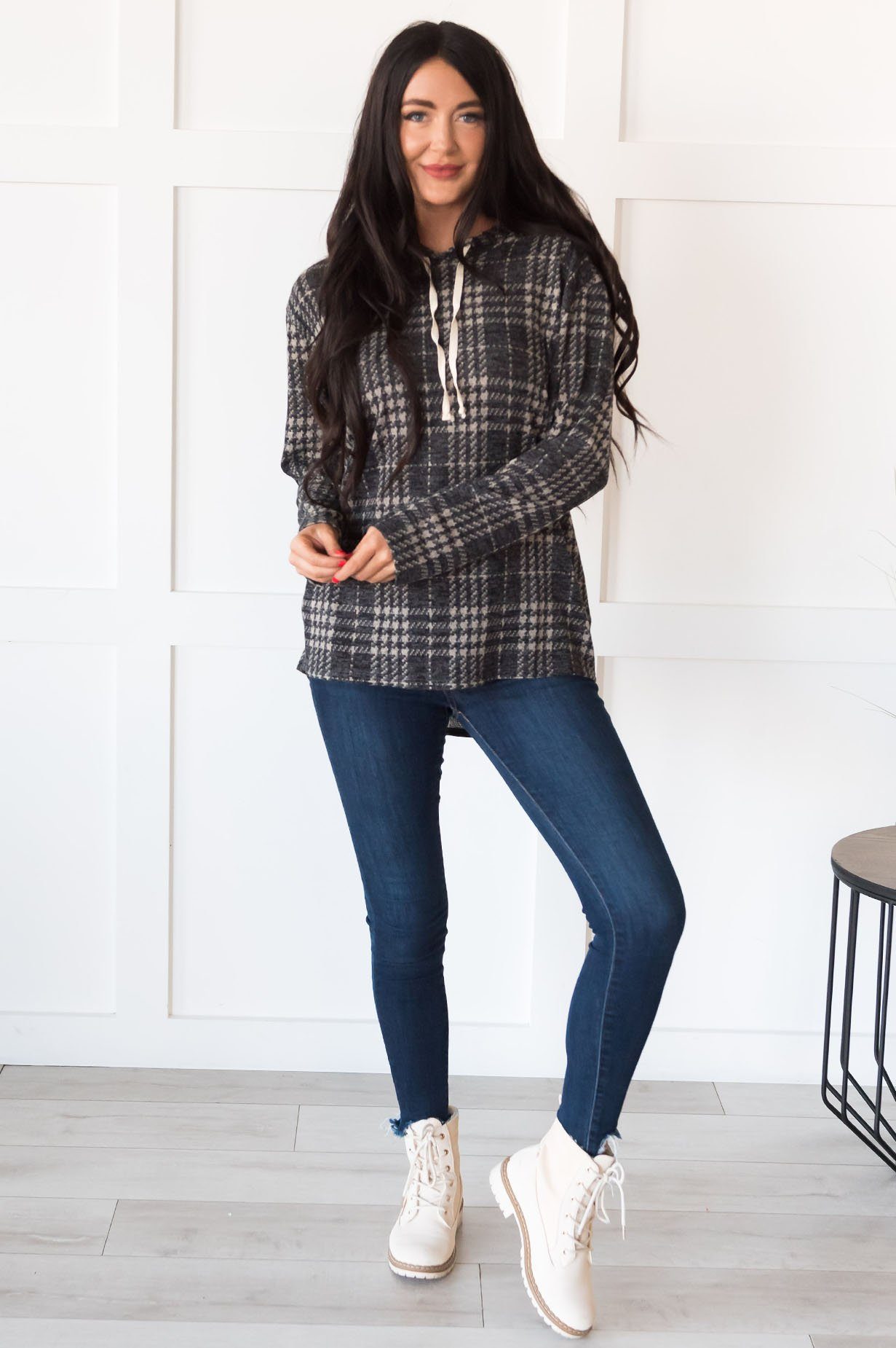 Daylight Stroll Houndstooth Modest Hoodie