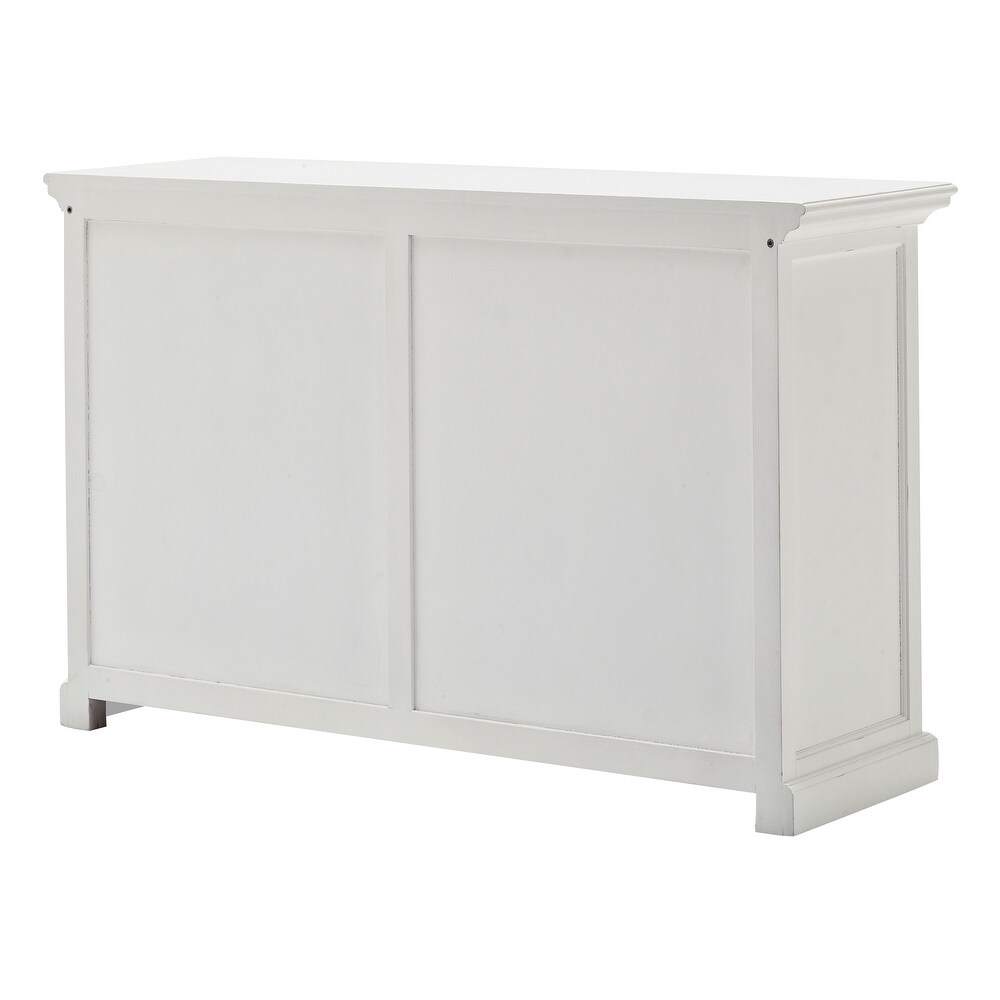 NovaSolo Halifax Coastal White Sideboard with Sliding Doors  Solid Mahogany Frame  49.21 x 19.69 x 33.46