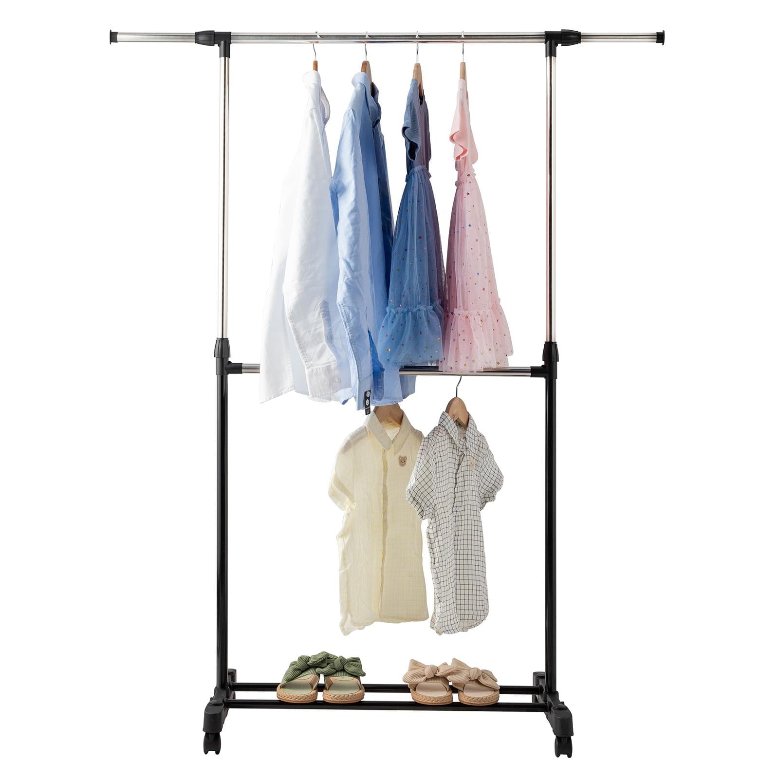 Zimtown Rolling Clothes Rack Single Rail Hanging Garment Bar Drying Display Adjustable