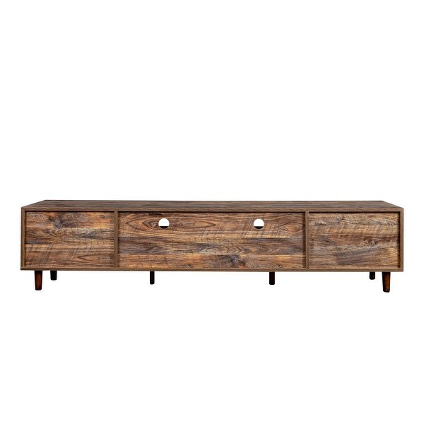 Farmhouse Rattan TV Stand Wood Media Entertainment Center Console Table with 2 Doors and 2 Open Shelves