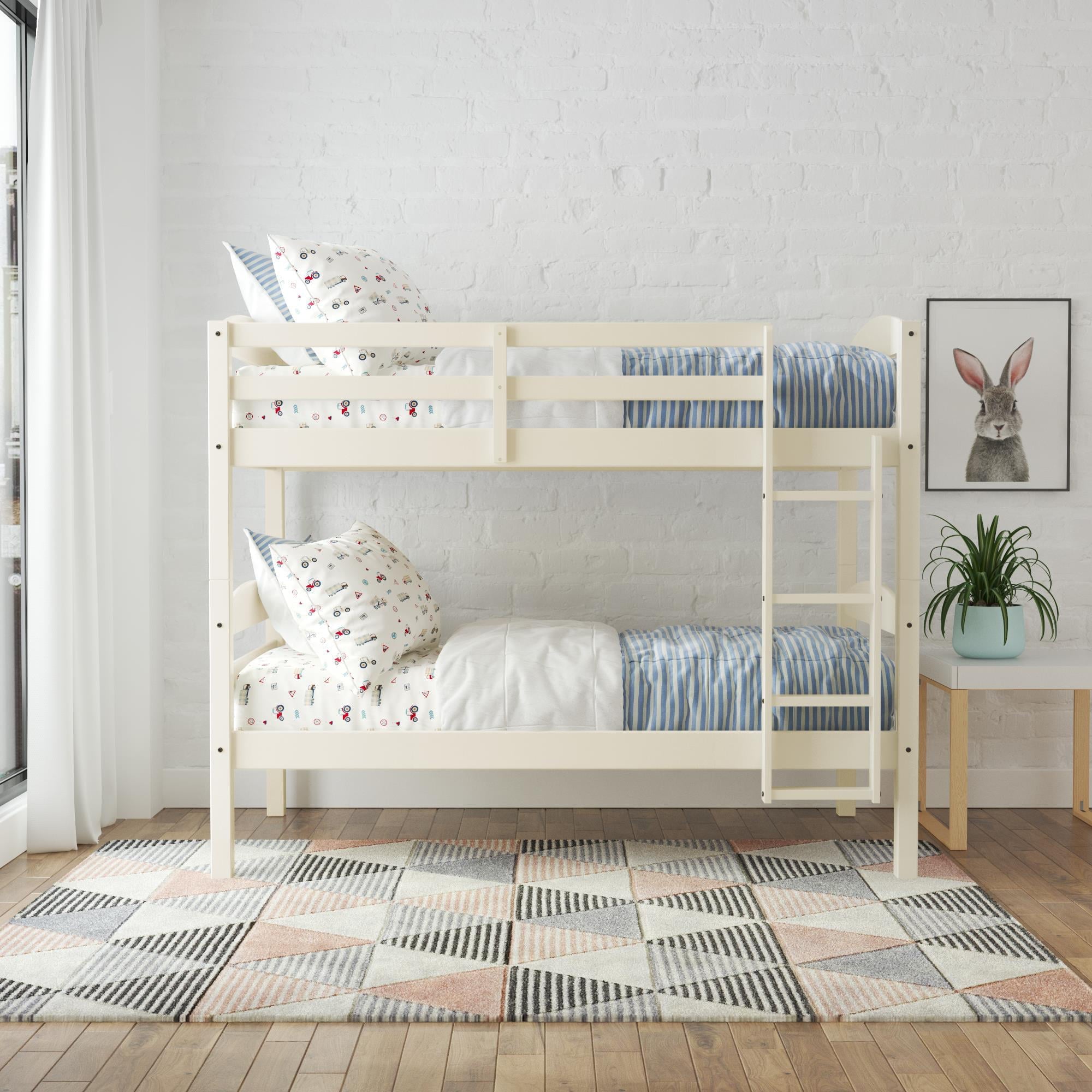 Better Homes & Gardens Leighton Solid Wood Twin-over-Twin Convertible Bunk Bed, White