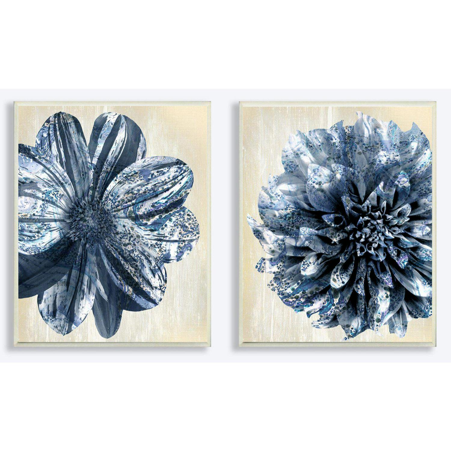 The Stupell Home Decor Collection Indigo White and Tan Marble Blooming Flowers Wall Art Set  Crowdfused