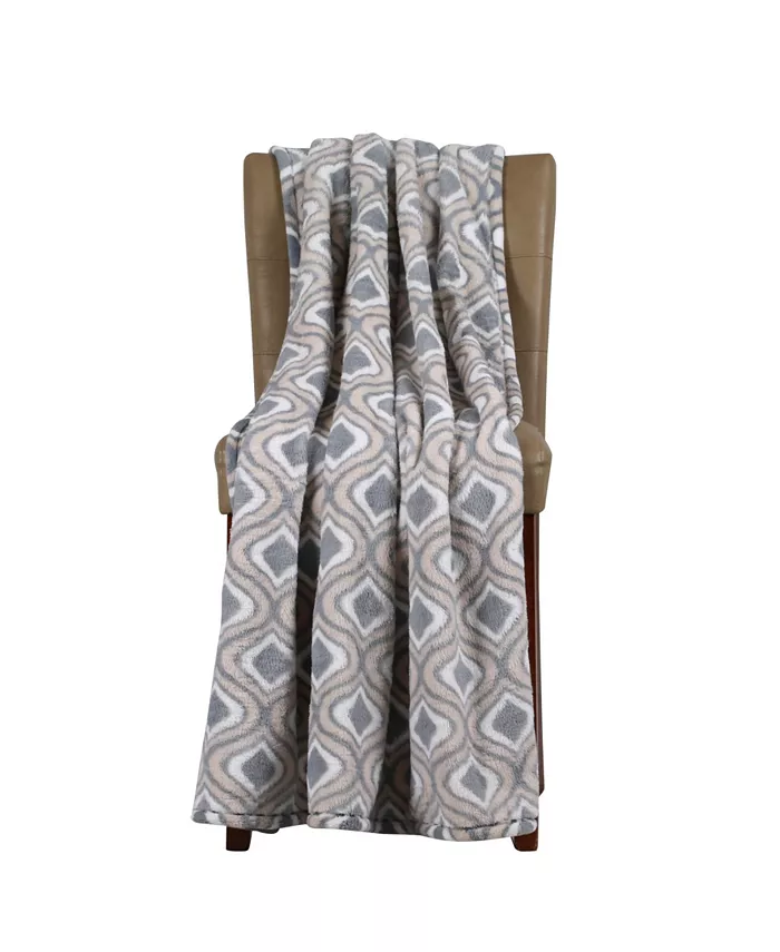 long rich Ultra Soft Velvet Plush Throw Blanket， Ogee Print Pattern