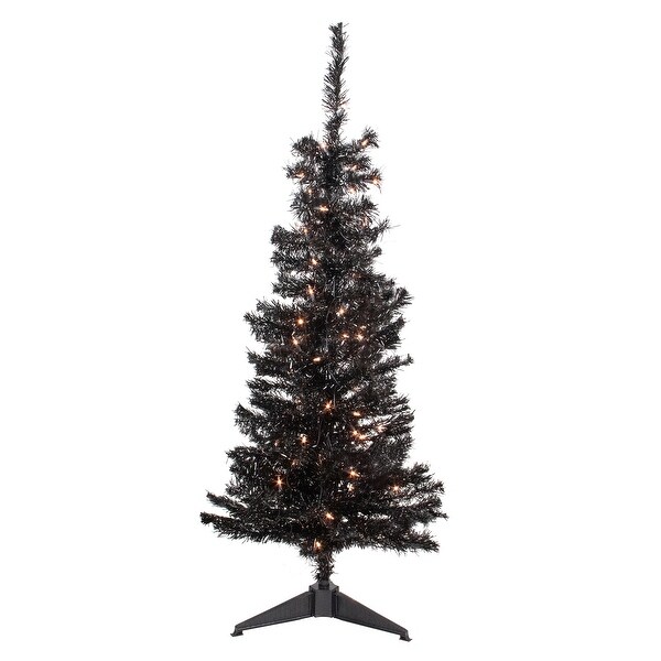 4' PreLit Black Artificial Tinsel Christmas Tree Clear Lights