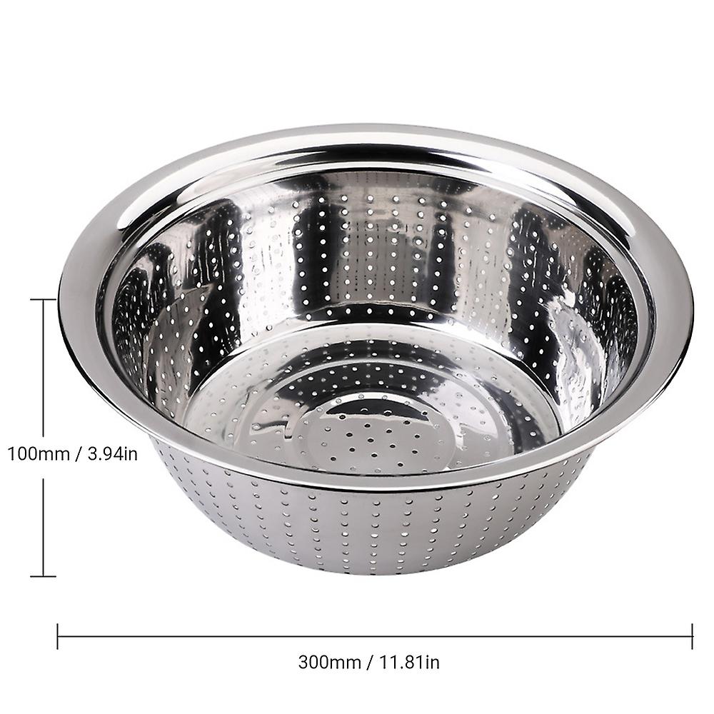 L (30cm) Stainless Steel Vegetable Basin Rice Bean Rinsing Bowl Kitchen Strainer Ss Mixing Washing Bowl With Drainage Holes Kitchen Colander Container