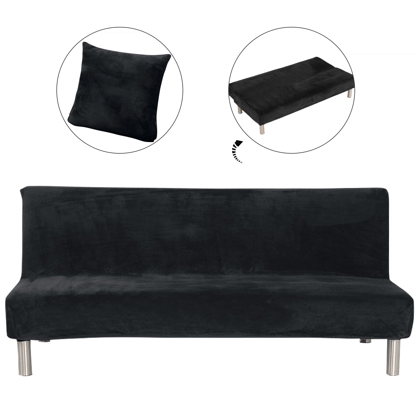 SHANNA Stretch Futon Covers Armless Sofa Bed Cover for Sofa Length 70.9-82.7 Inches (Black)