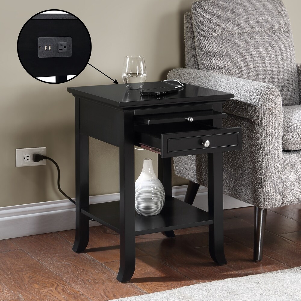 American Heritage Logan 1 Drawer End Table with Charging Station and Pull Out Shelf