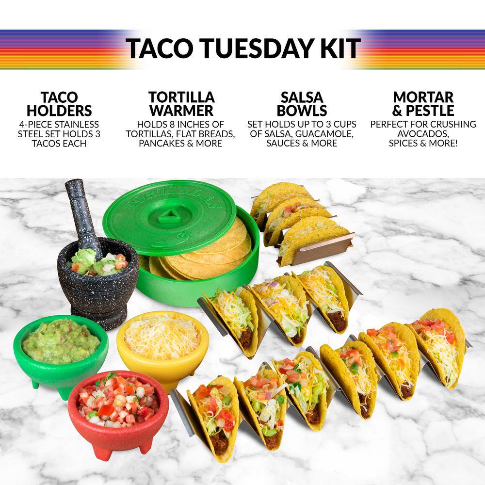 TACO TUESDAY Stainless Steel and Plastic Taco Kit (9-Piece Set) TTTK4