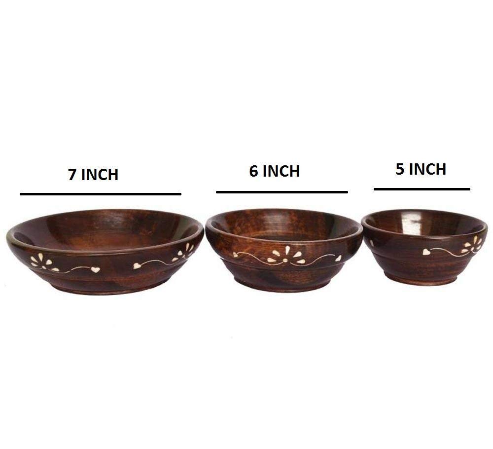 Handcraft Sheesham Wood Serving Bowl (Brown) - Set of 3