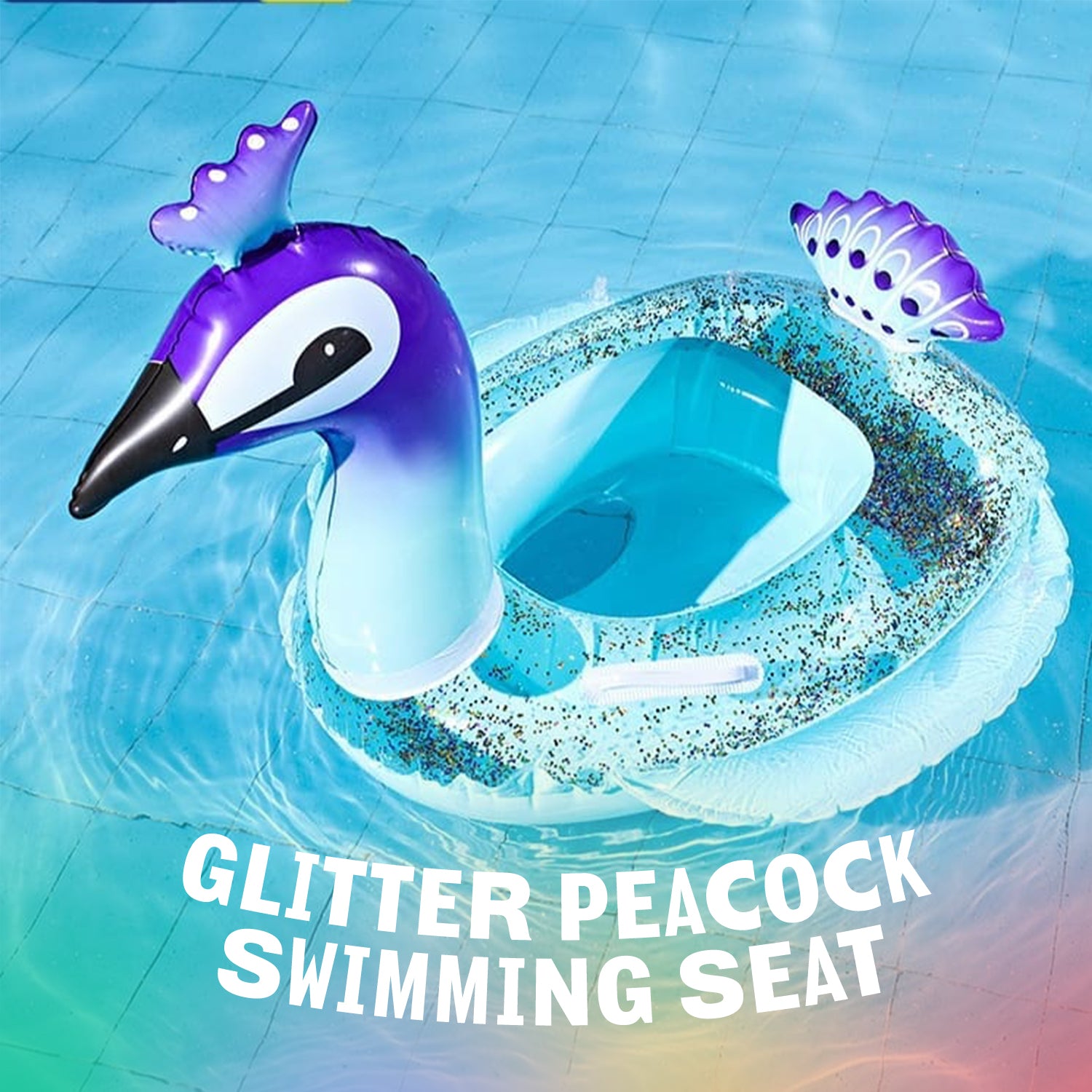 Ella Peacock Swim Pool Float - 2022 Summer Peacock Inflatable Pool Float with Glitters Swim Ring Inflatable Lounge Raft Tube Summer Toys for Kids (48 inch)