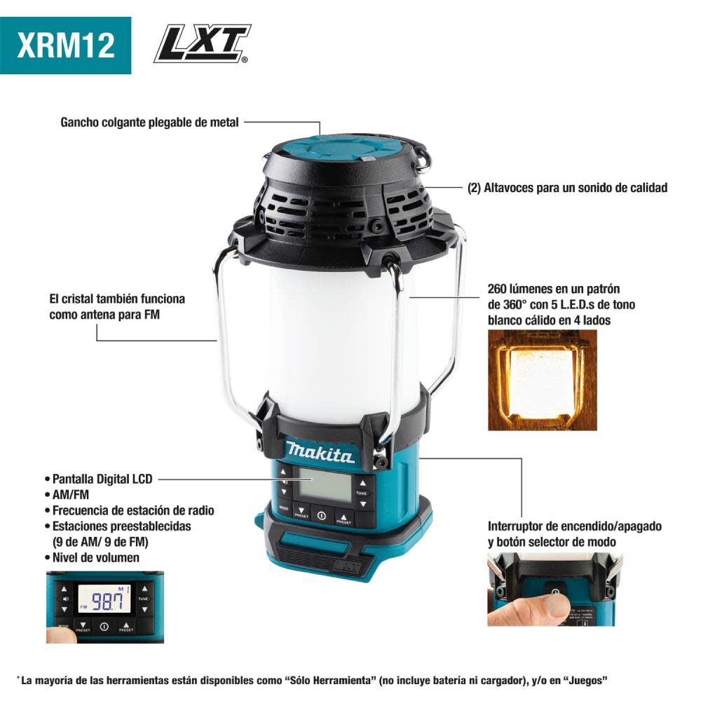 Makita 18V LXT Lantern with Radio Cordless Bare Tool XRM12 from Makita