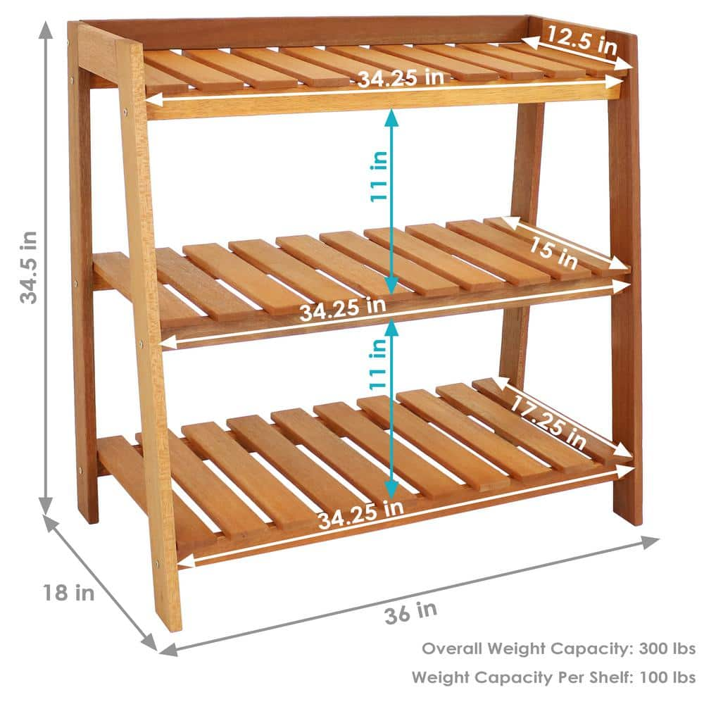 Sunnydaze Meranti Wood Garden Other Planter Accessory Shelf with Teak Oil Finish FRN-511