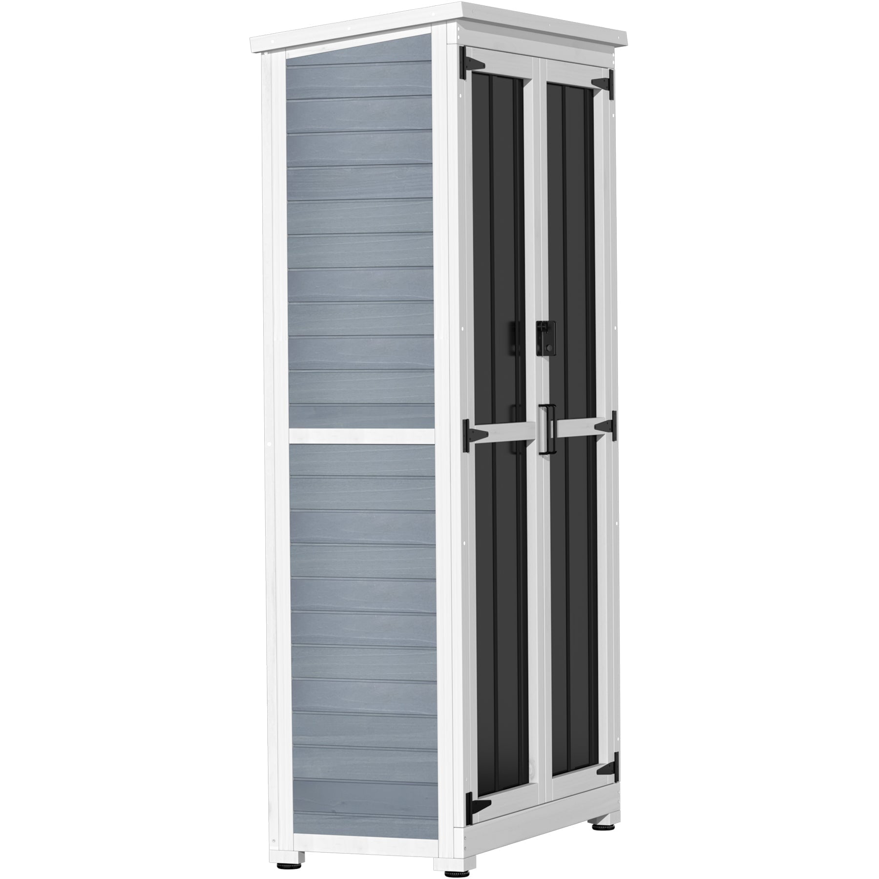 Outdoor Storage Cabinet Wood & Metal Garden Tool Shed Waterproof Sturdy 66" H