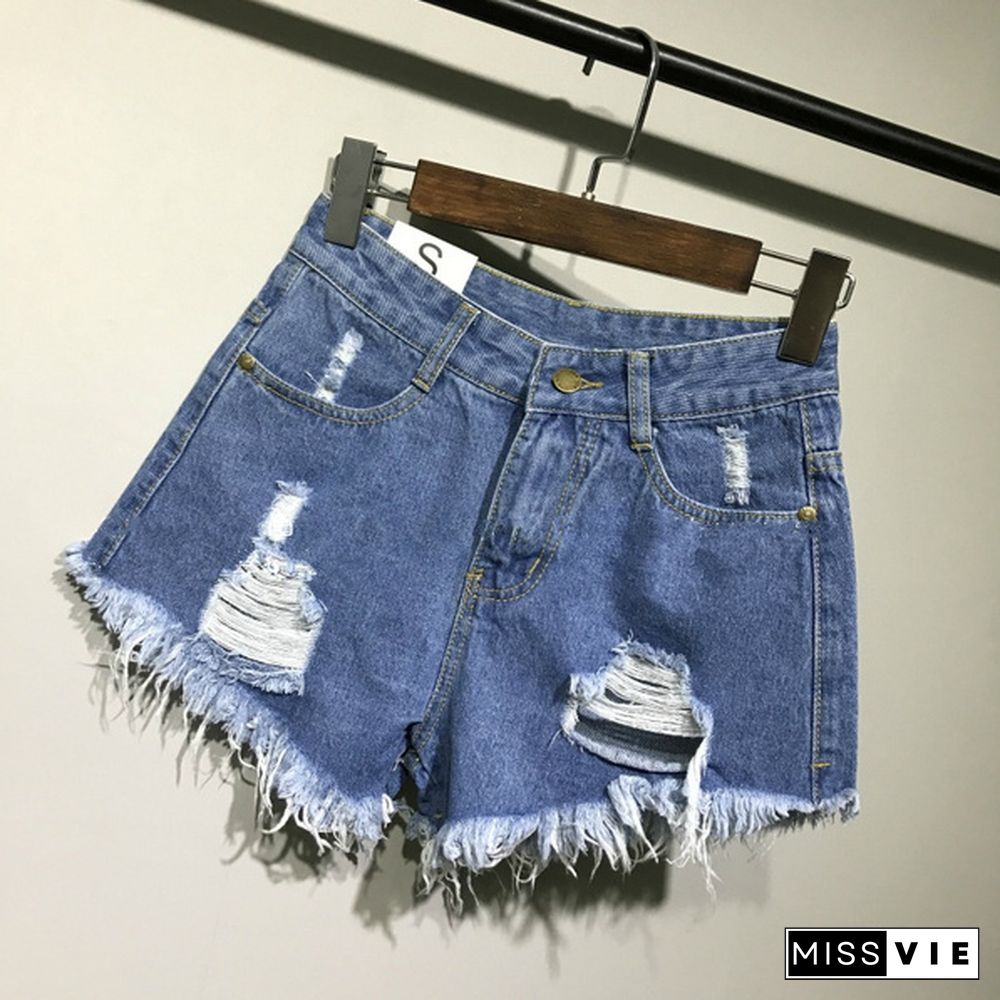 New Womens Denim Shorts Ripped Tassel Hot Pants Short Jeans Oversize Plus Size Sexy