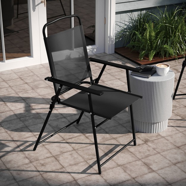 Emma And Oliver Set Of 4 Textilene Folding Sling Style Patio Chairs With Armrests