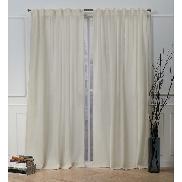 Nicole Miller Faux Linen Slub Textured Hidden Tab rod Pocket Top Light Filtering Curtain Panel Pair 54 quot x84 quot Linen