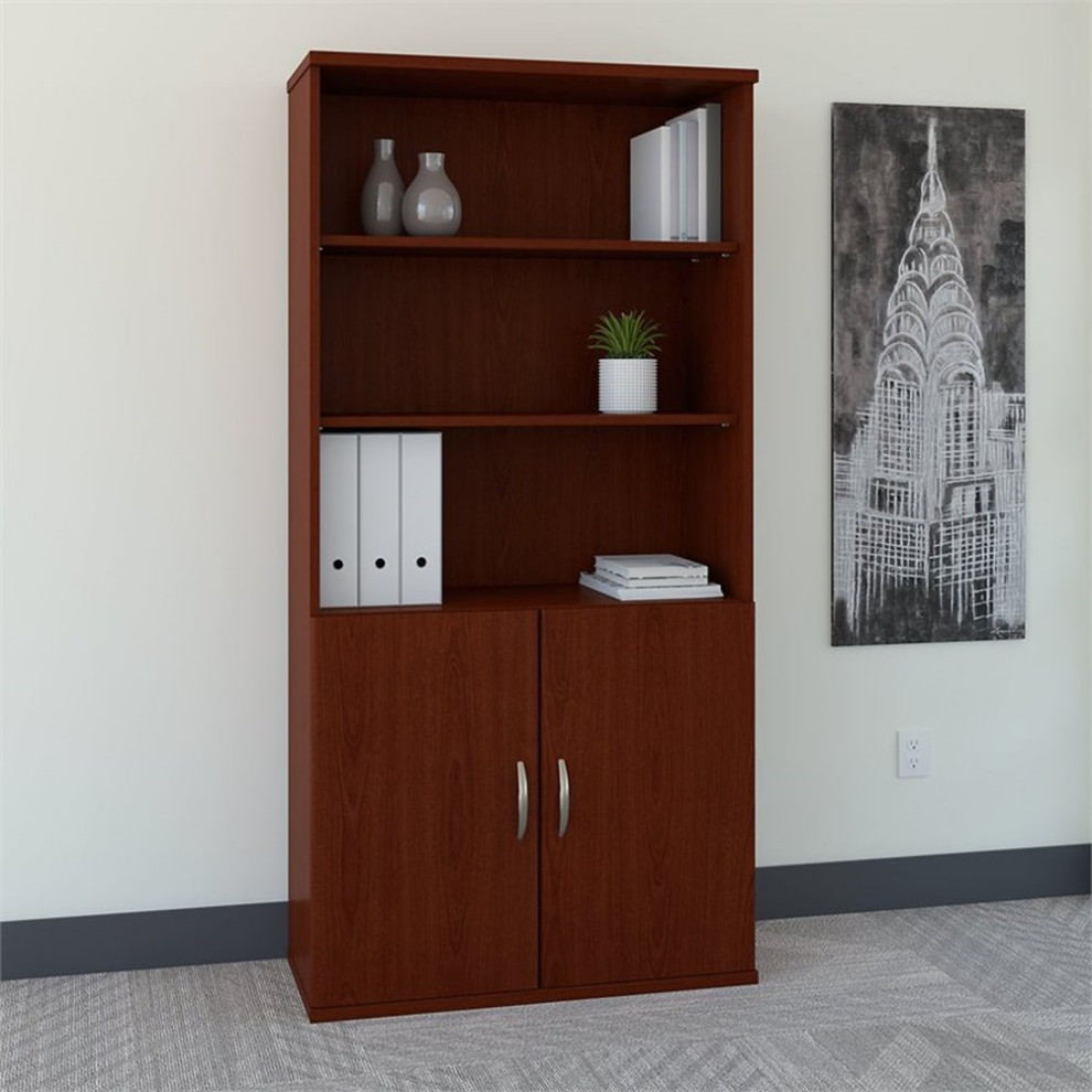 Series C 36W 5 Shelf Bookcase with Doors in Mocha Cherry   Engineered Wood   Transitional   Bookcases   by Homesquare  Houzz