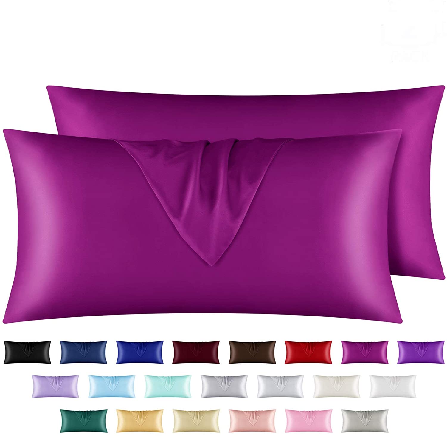 Satin Pillowcase for Hair and Skin, 2 pcs Silky Pillowcases with Envelop Closure