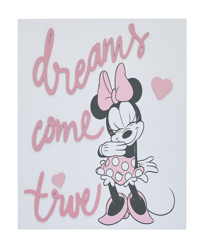 Disney Minnie Mouse Dreams Come True Hearts Wood Wall Decor  14 x 14