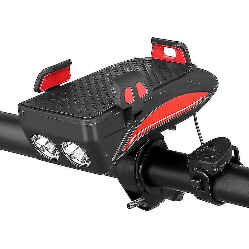 4 In 1 Bicycle Phone Holder Led Bike Headlight Usb Charge Treasure With Horn Waterproof