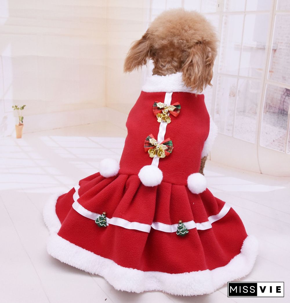 Pet Dog Princess Dress Red Christmas Coat Sweatshirt Vest Pets Cat Winter Warm Party