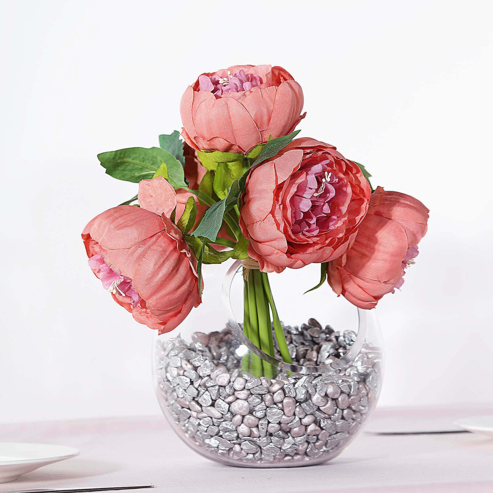 5 Flower Head Dusty Rose Peony Bouquet Artificial Silk Peonies Spray