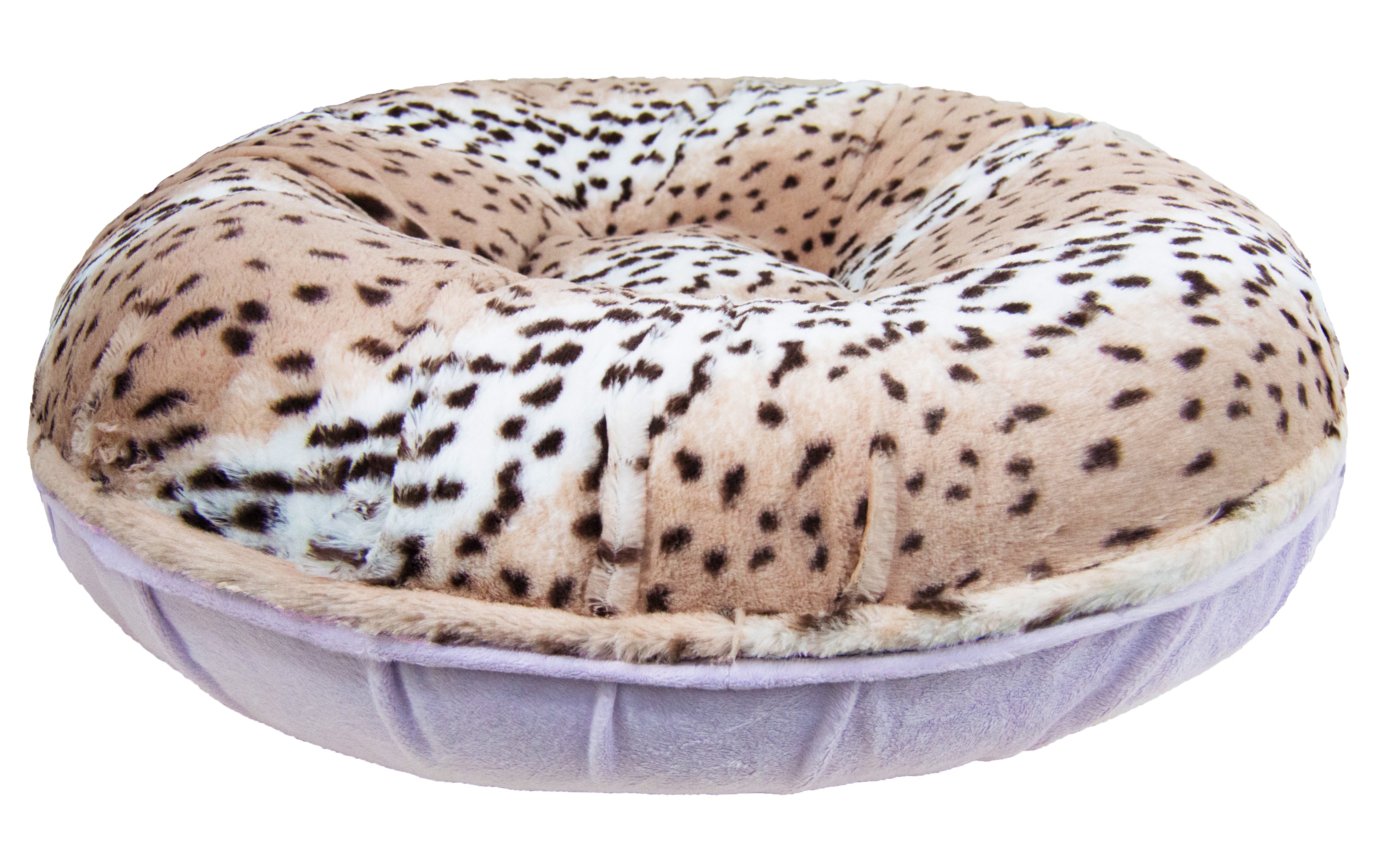 Bessie and Barnie Signature Lilac / Aspen Snow Leopard Luxury Extra Plush Faux Fur Bagel Pet/Dog Bed